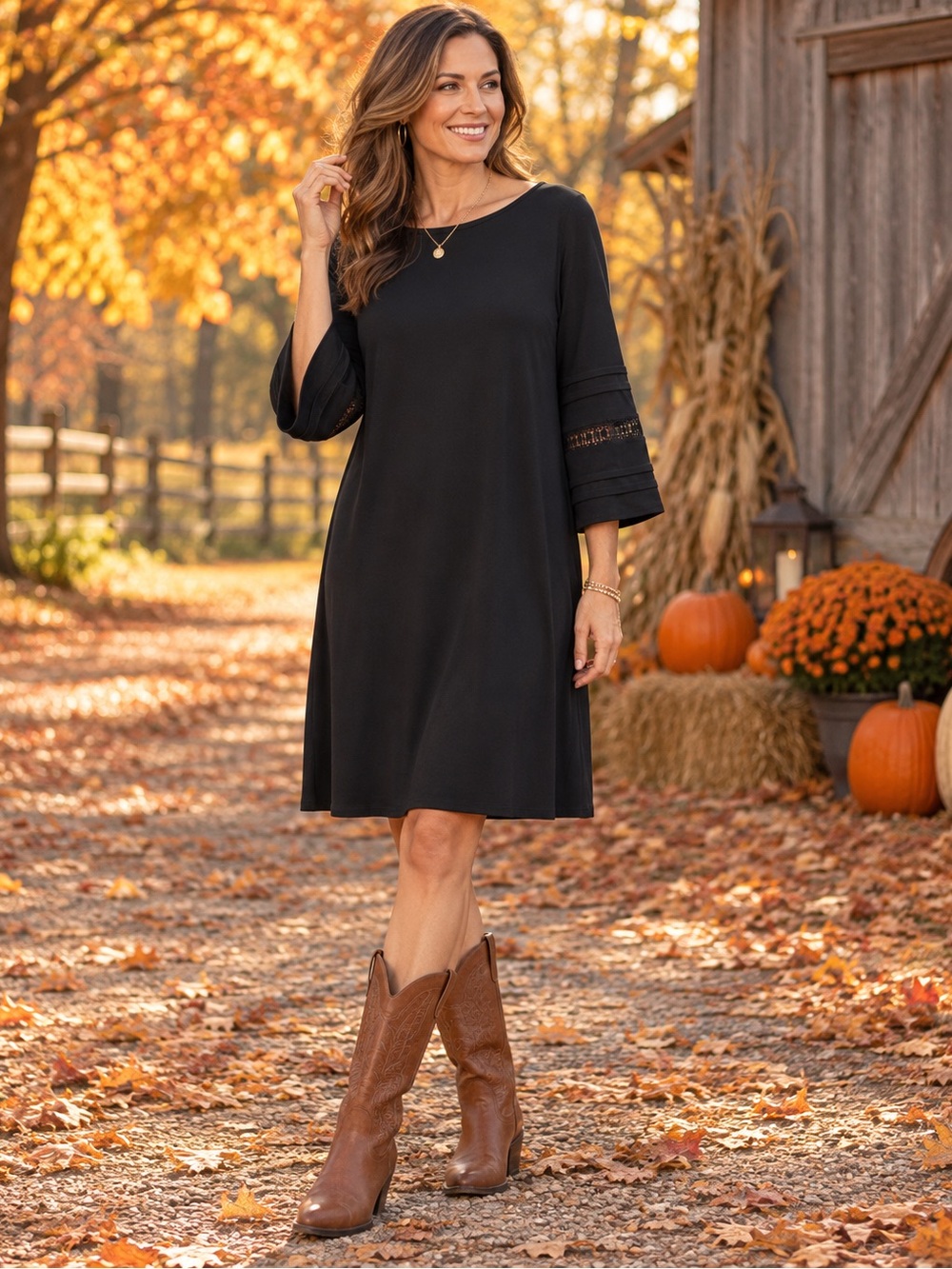 J. Jill Black Three-Quarter Sleeve Dress